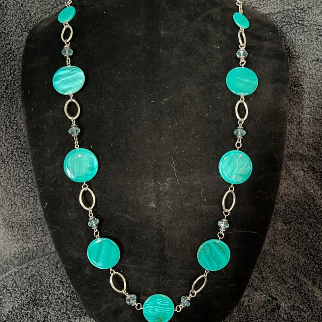 Silver Tone And Teal Necklace